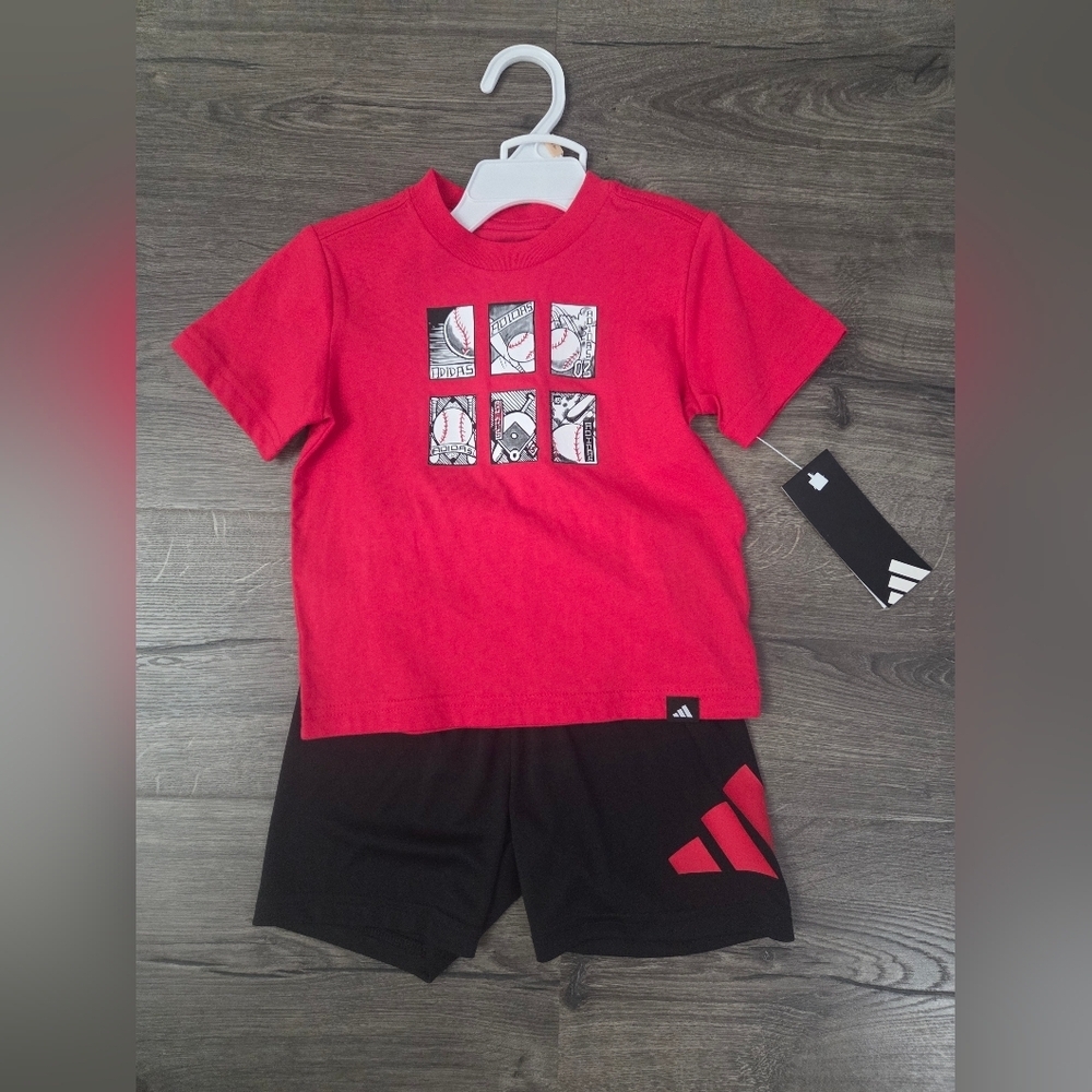 Adidas Boys Red & Black 2pc Outfit Size 2t NWT